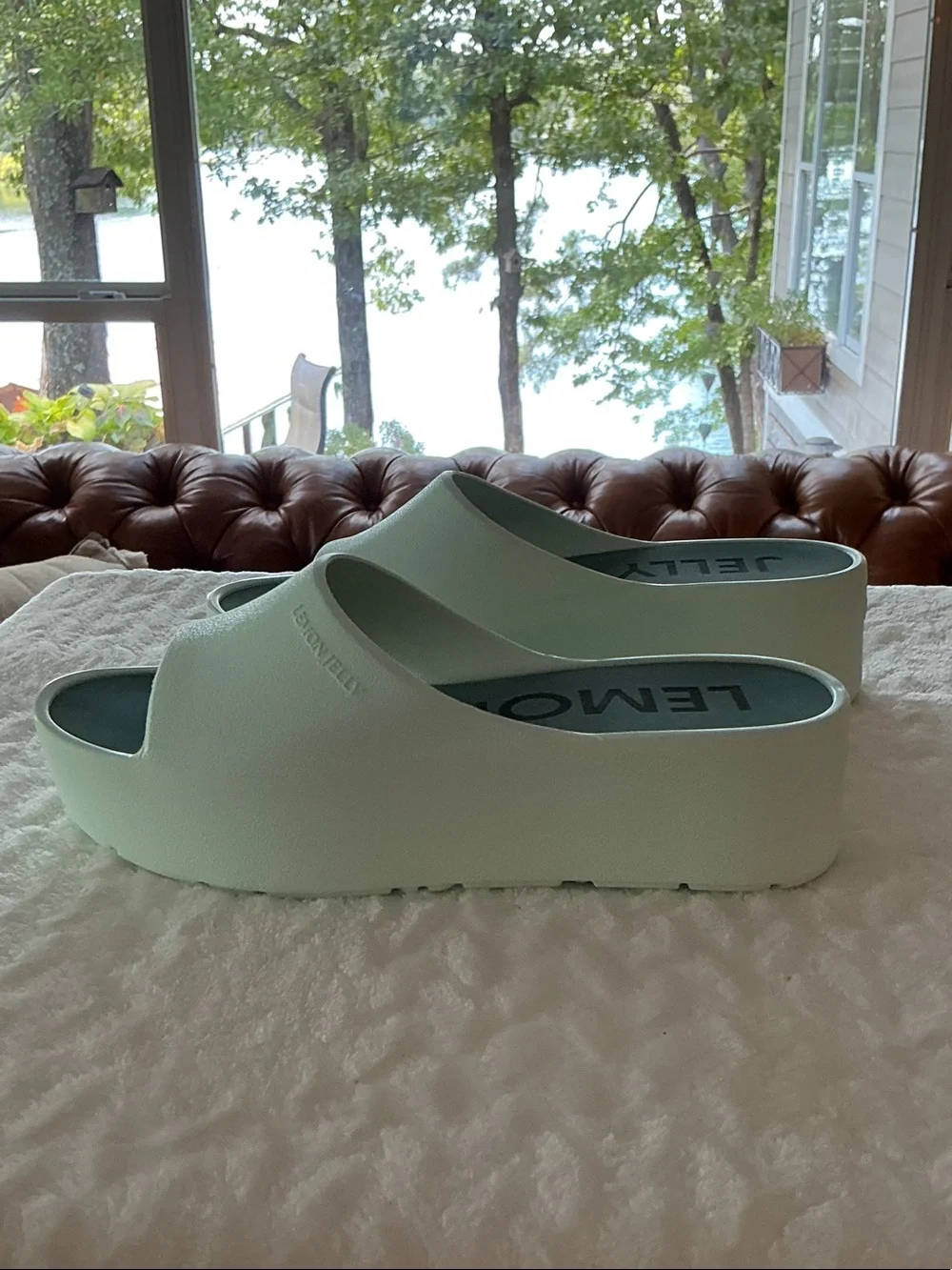 Platform Slide Sandals in Mint Green — Lightweight Everyday Elevation